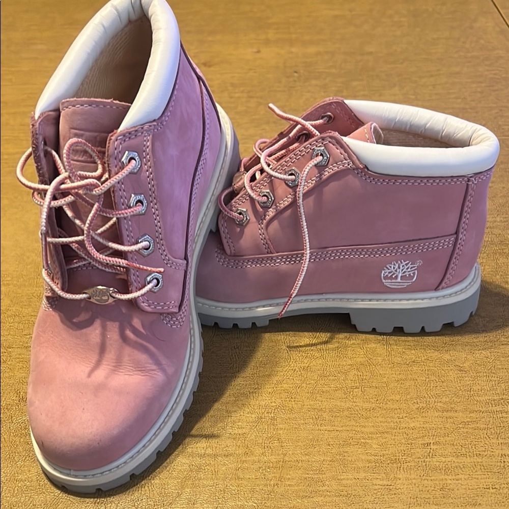 Timberland Pink Combat Moto Boots with Padded Collar